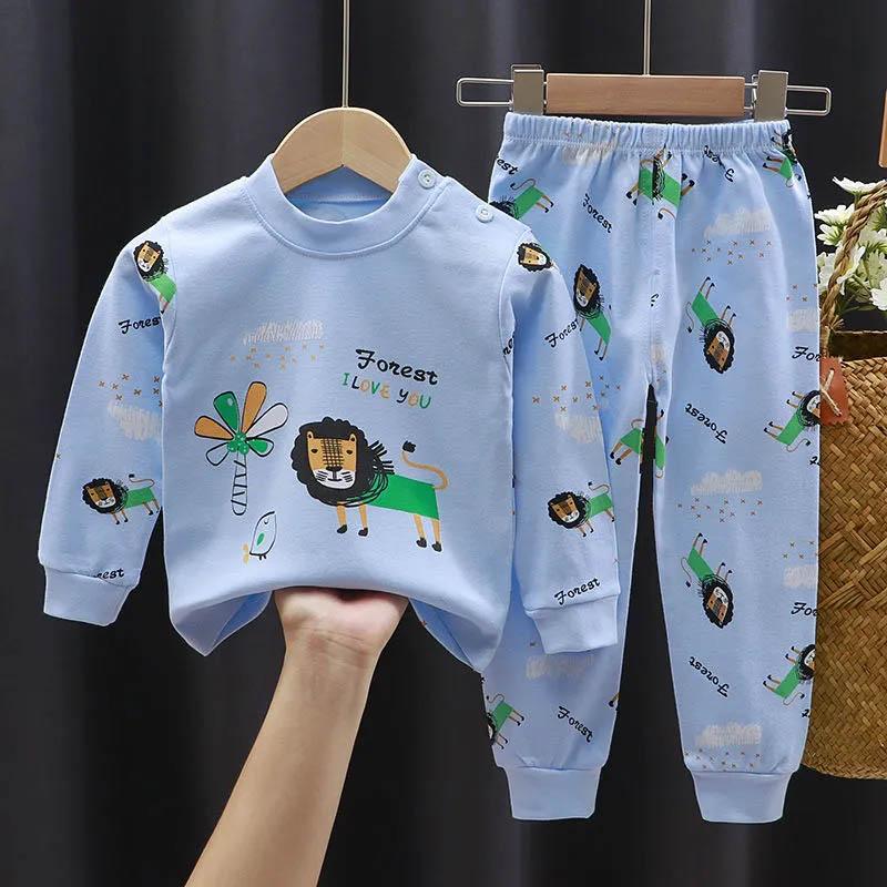 Children's Suits Cotton Boys and Girls Baby Baby Pajamas 0-7 Years Old Clothes Cartoon Printing Spring and Autumn Long-sleeved Suits