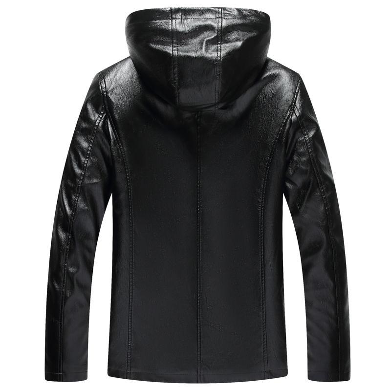 Autumn and Winter Handsome Warm and Velvet Thick Leather Jacket Men's Jacket with Hood and Velvet Thick Fur Jacket Parka Coat