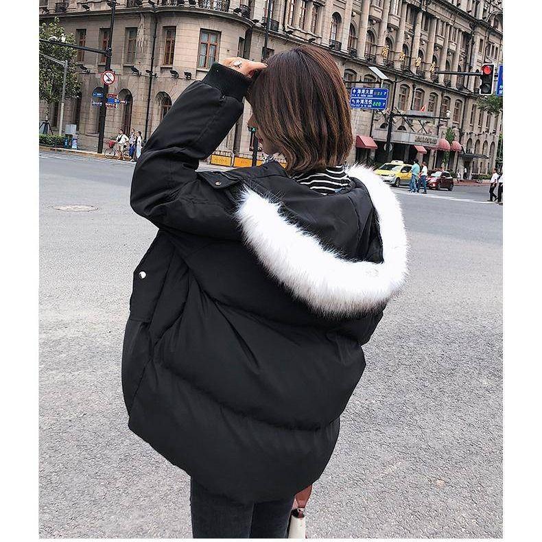 Parka Short Winter Jacket Women Hooded Winter Coat Women Loose Parka Fur Collar Cotton Padded Jacket