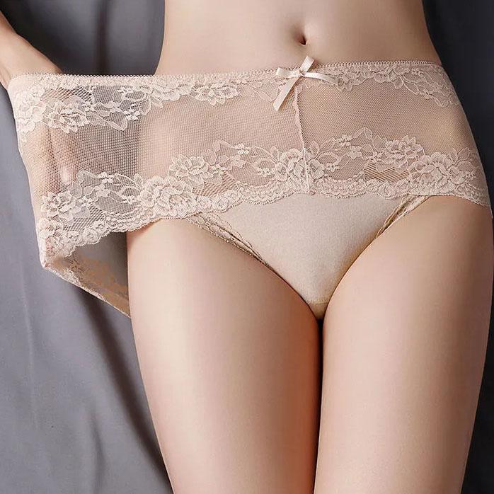 4Pcs/Set High Waist Solid Color Seamless Lace Underpants Women's Spring Summer All-match Large Size Causal Soft Briefs