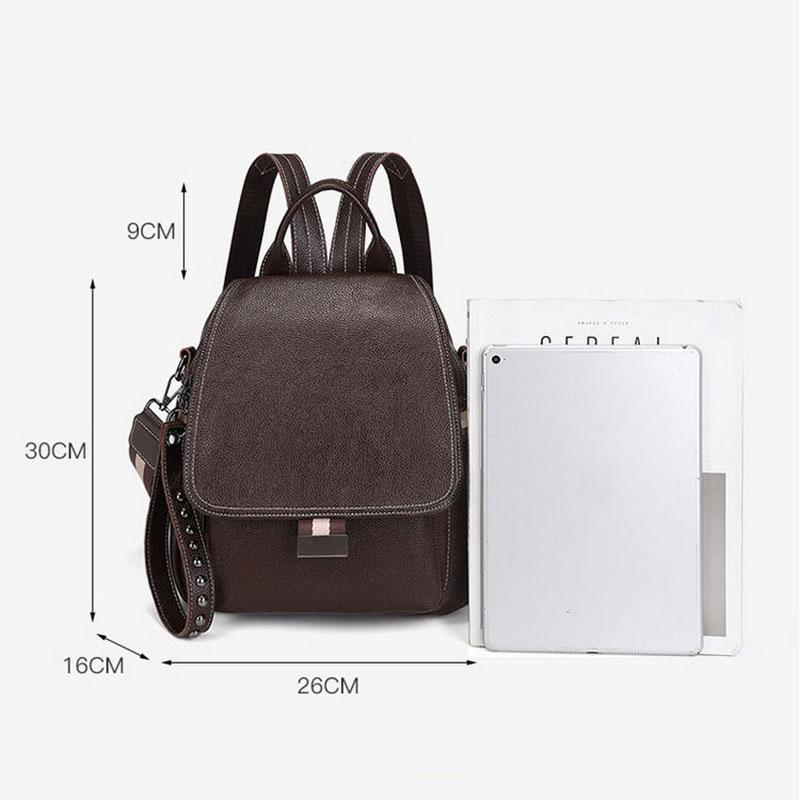 Genuine Leather Cowhide Rivet Removable Shoulder Belt Women's Backpack Soft PU Casual Multilayer Waterproof