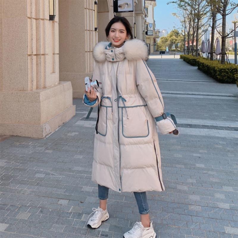 Women's Mid-length Down Jacket Winter Korean Loose Cotton Clothes Casual Hooded Padded Jacket Quilted Jacket