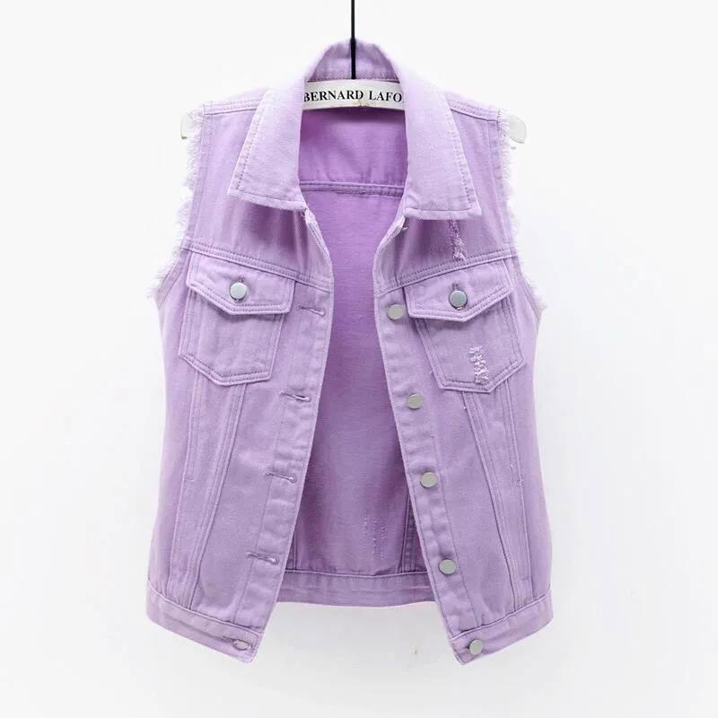 Short Fashion Spring and Summer All-match Slim Slimming Raw Edge Sleeveless Jacket Ripped Denim Vest Female Jacket