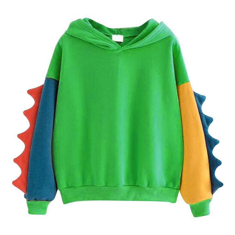 Hoodies Women Fashion Splice Dinosaur Print Sweatshirt Tops Casual Long Sleeve kawaii Clothes