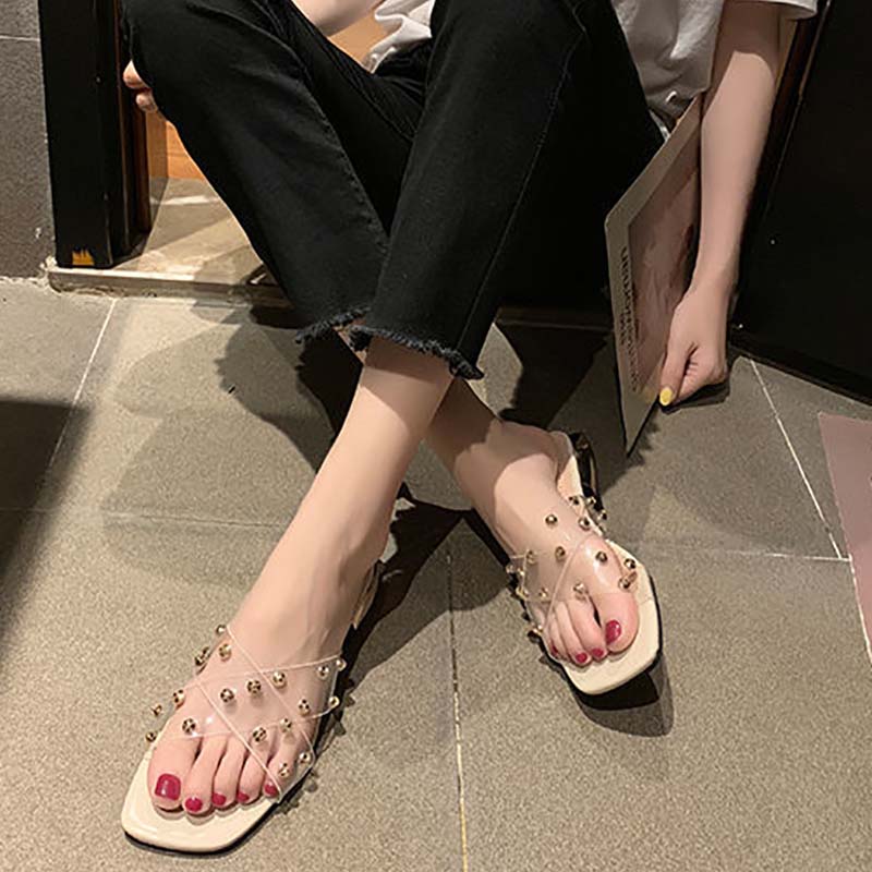 Slippers Women's Outer Wear Fashion Thick and Low-heeled Flip Flops Women Fashion Sandals and Slippers Women Transparent Slippers Women