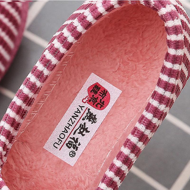 Winter Cotton Slippers Women's Cotton Shoes Bag Heels Cute Stripes Indoor Cotton Slippers Non-slip Warmth Plush Low-top Cotton Shoes