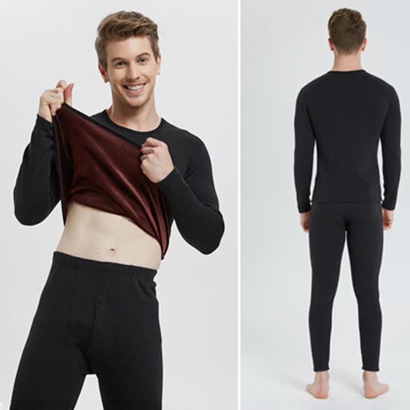 Men Winter Plus Velvet Thicken Thermal Underwear Tight Suit Wearable Comfortable Versatile Soft Lining O-neck Male Pajamas Spring Long Sleeve Clothes