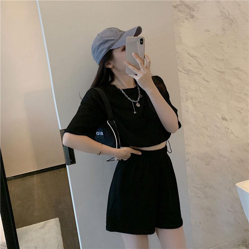 2PCS Summer Casual Sports Suit Women's Wide-leg Shorts + Short-sleeved T-shirt Two-piece Fitness Jogging Clothes Home Comfort Sets