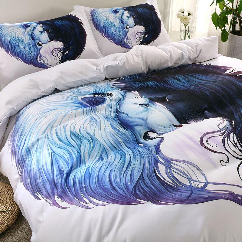 Lion Head  Bedding Sets High Quality Duvet Cover Pillow Case Without Bed Sheet 11 Sizes 3 Pcs