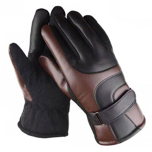 Gloves Men's Winter Plus Velvet Thickened Riding Warm Leather Gloves Men's Waterproof Touch Screen Student Cycling Motorcycle Cotton Gloves Women