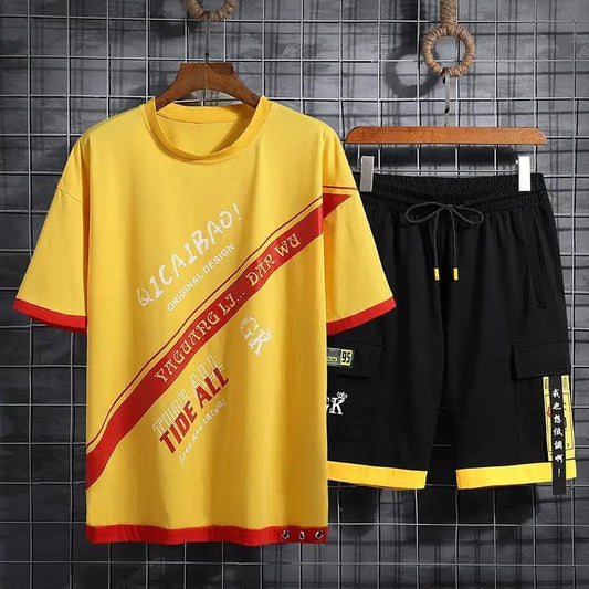 Suit Men's Summer Short-sleeved Shorts Casual Sports Suit Junior High School Male Students Korean Version Loose Two-piece Suit