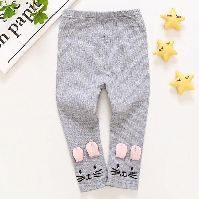 Girls' Leggings Children's Spring and Autumn Thin Ear Cat Korean Cropped Trousers Stretch Pants Baby Outer Wear and Inner Wear