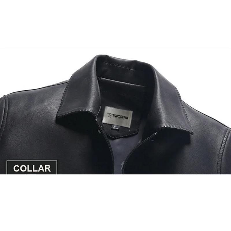 Men's Leather Clothing High Quality Sheepskin Leather Jacket Business Casual Mid-length Winter Warm Plus Fleece Thick Jacket Turn Down Collar Coat