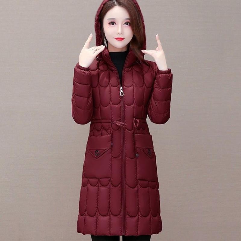 Women's Mid-length Down Jacket Winter Korean Loose Cotton Clothes Casual Hooded Padded Jacket Quilted Jacket