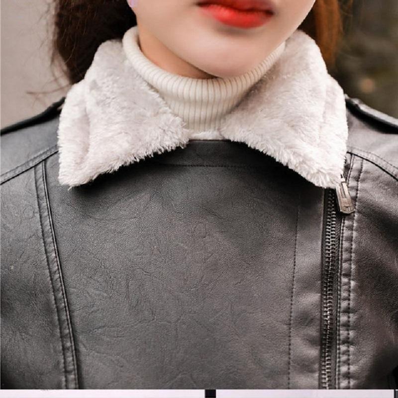 Faux Fur Coat Women Short Slim Plus Velvet Thick Warm Leather Jacket Student Motorcycle Black Autumn and Winter Fur Collar Ladies Jackets