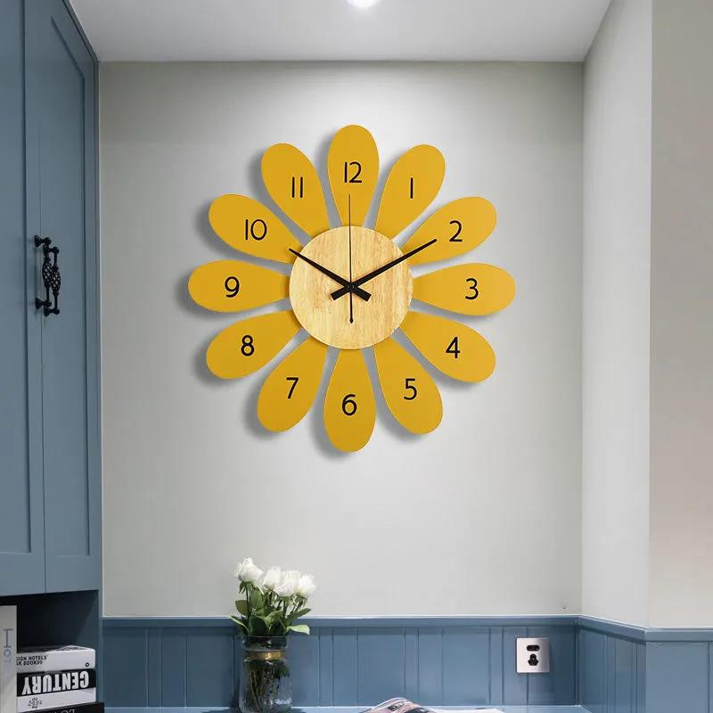 Nordic Wall Clock Living Room Home Creative Modern Fashion Children's Wall Watch Bedroom Mute Cartoon Flowers Simple Wall Clock