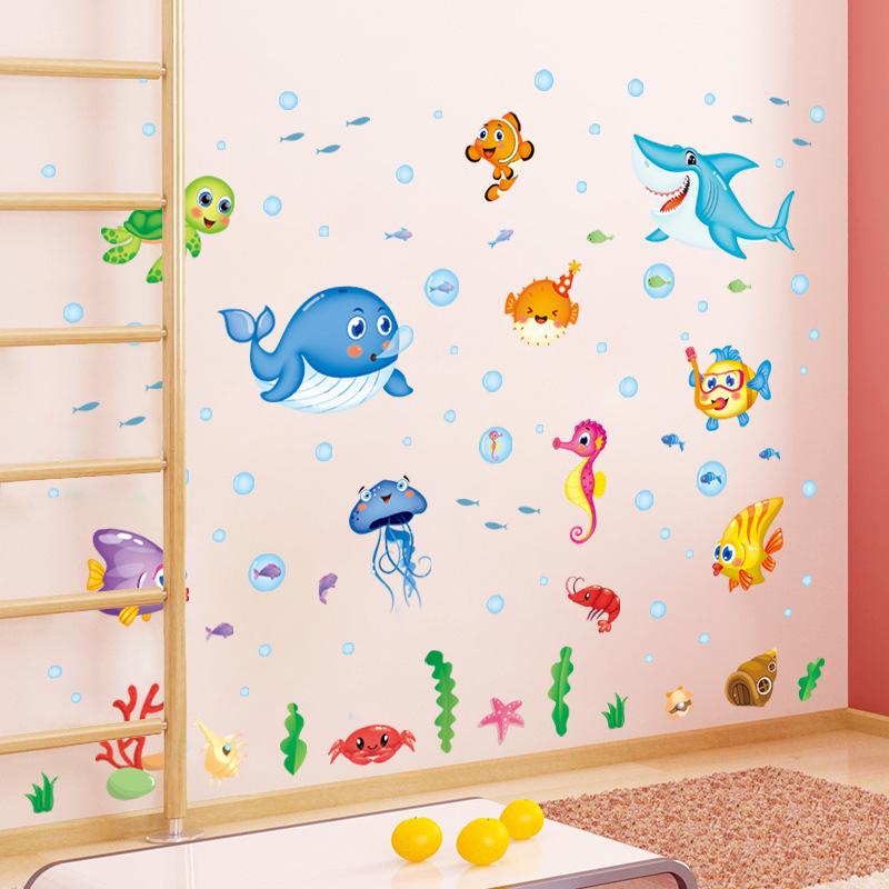 Cartoon joyful fish underwater world three generations of removable decorative wall stickers