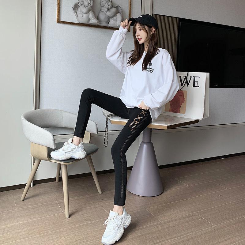 Autumn and Winter Modal High-waist Leggings Women Wear Slim Slimming All-match High-stretch Printing Feet Trousers Women