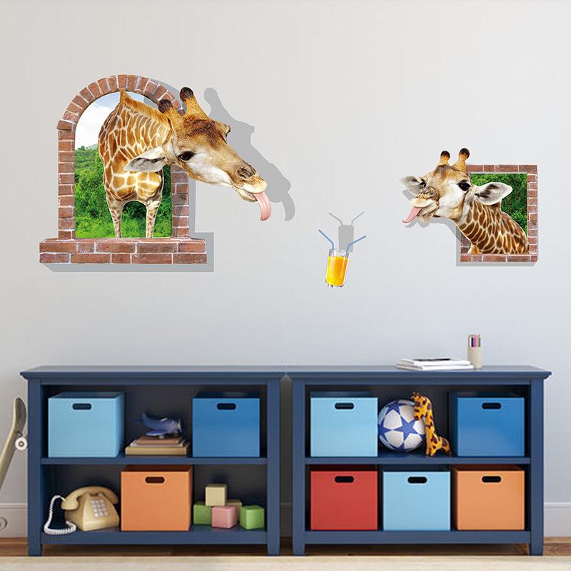 3D stereo funny giraffe stickers bedroom decoration beautification creative stickers PVC murals