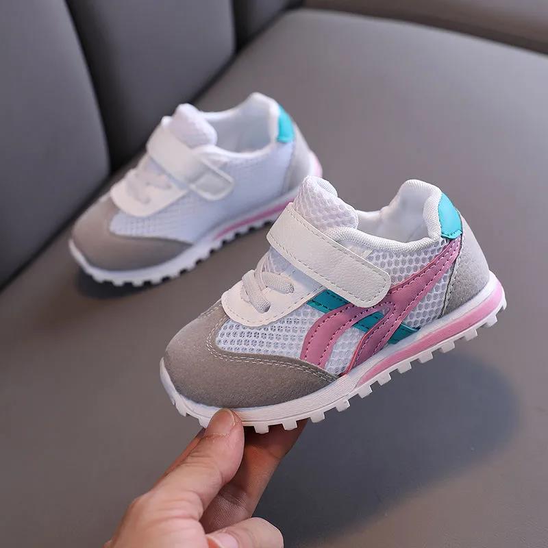 Children's Shoes for All Seasons Girls Boys Soft Sole Sports Striped Shoes Anti-slip Casual Prewalkers Net Shoes