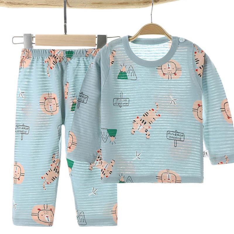 Children's home clothes set cute printing air-conditioning clothes long-sleeved boys and girls pajamas summer cool breathable leisure two-piece set