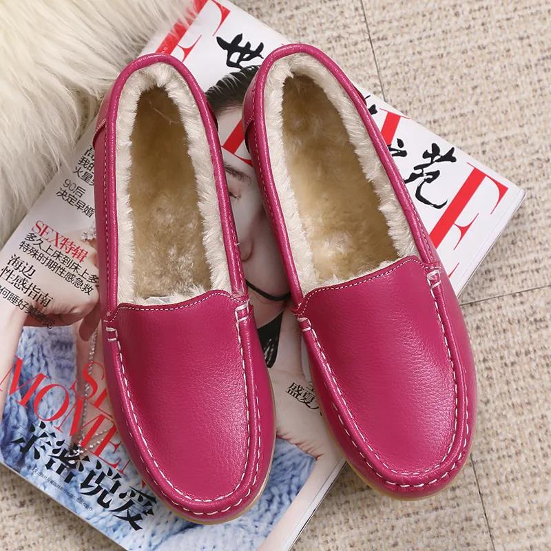 Plus Velvet Flat Leather Shoes Plus Velvet Peas Shoes Female Nurse Shoes Driving Shoes Plus Velvet Warm Cotton Shoes Moccasin Shoes