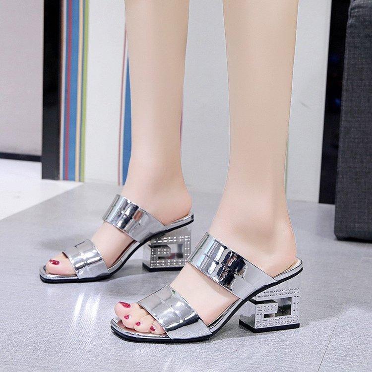 Summer Thick with One Word Drag Color Matching Women's Outer Wear Fashion High-heeled Slippers