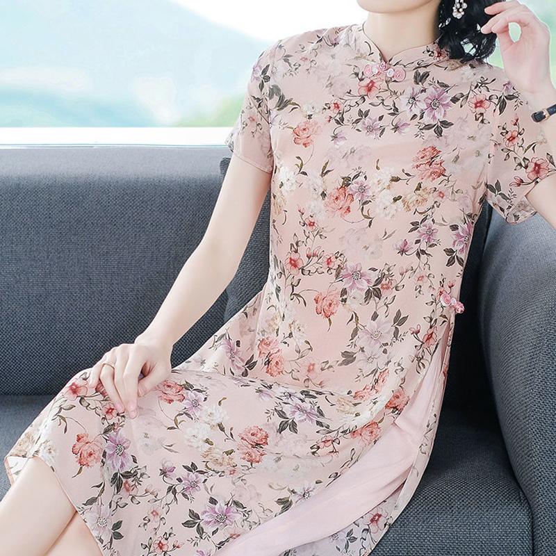 Chiffon Dress Women's Spring and Summer Retro Improved Young Style Cheongsam Chinese Style Skirt