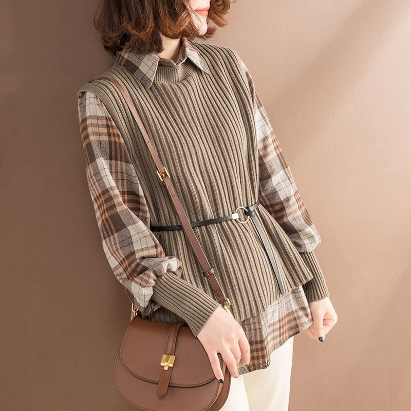 Autumn and Winter Knitted All-match Blouse Fashion Vest Shirt Suit Casual Simple Female Sweater