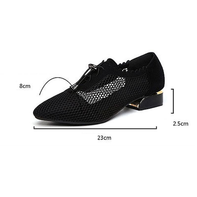 Women's Black Leather Sandals Summer Mesh Hollow Lace-up Low-heeled Thick-heeled Pointed Mother Single Shoes Sandals Women