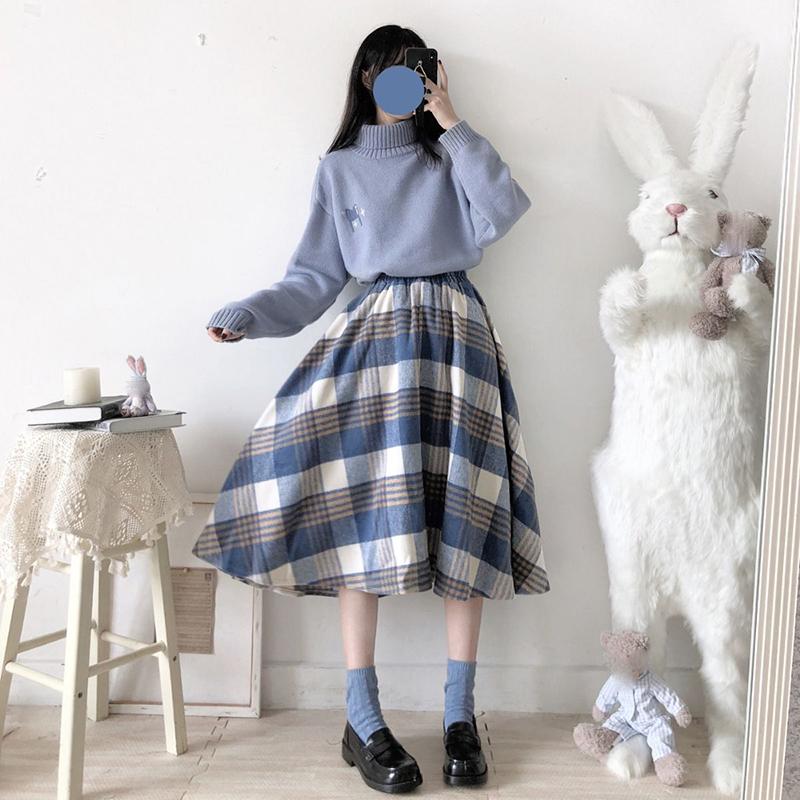 Warm Suit Autumn and Winter Knitted Sweater Women Loose Two-piece Woolen Mid-length Skirt Women Sweet and Cute