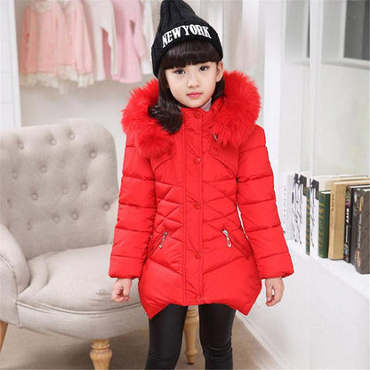 Girls' Winter Coat Mid-length Plus Velvet Thickening Autumn and Winter Little Girl Padded Jacket Children's Warm Down Jackets