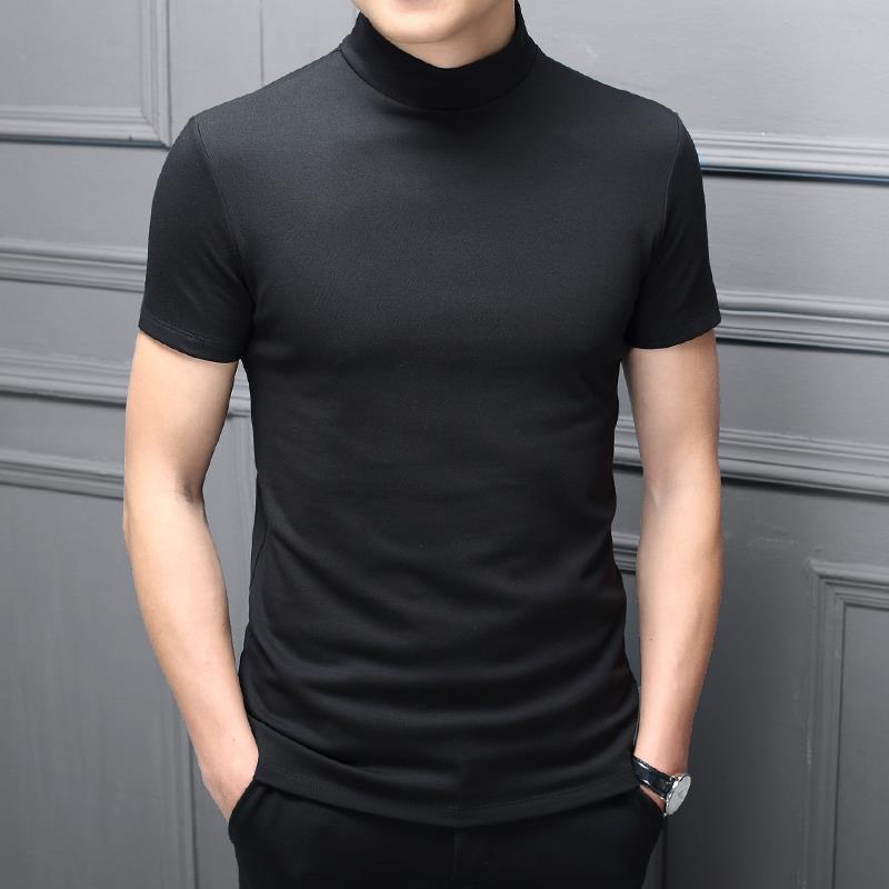 Mens Fashion T-Shirts Half Turtleneck Short Sleeve Slim Fit Basic Pullover Tees