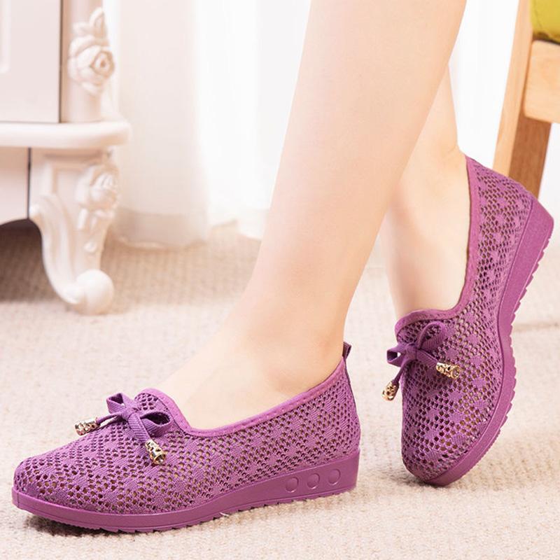 Summer Old Beijing Cloth Shoes Women's Net Shoes Breathable Mesh One-foot Mother Shoes Shallow Mouth Non-slip Casual Shoes Women