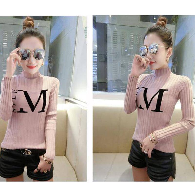 Autumn and Winter Half Turtleneck Sweater Pullover Long-sleeved Knitted Bottoming Shirt All-match Tight-fitting Women's Top