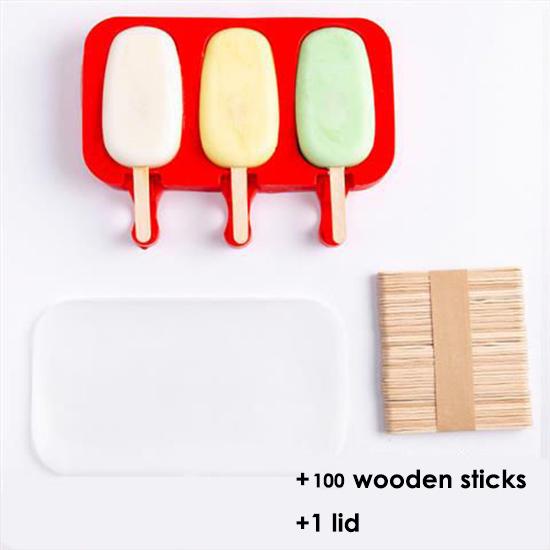 Homemade Food Grade Silicone Ice Cream Molds Ice Lolly Moulds Freezer Cartoon Ice Cream Bar Molds Maker with 100 Popsicle Sticks