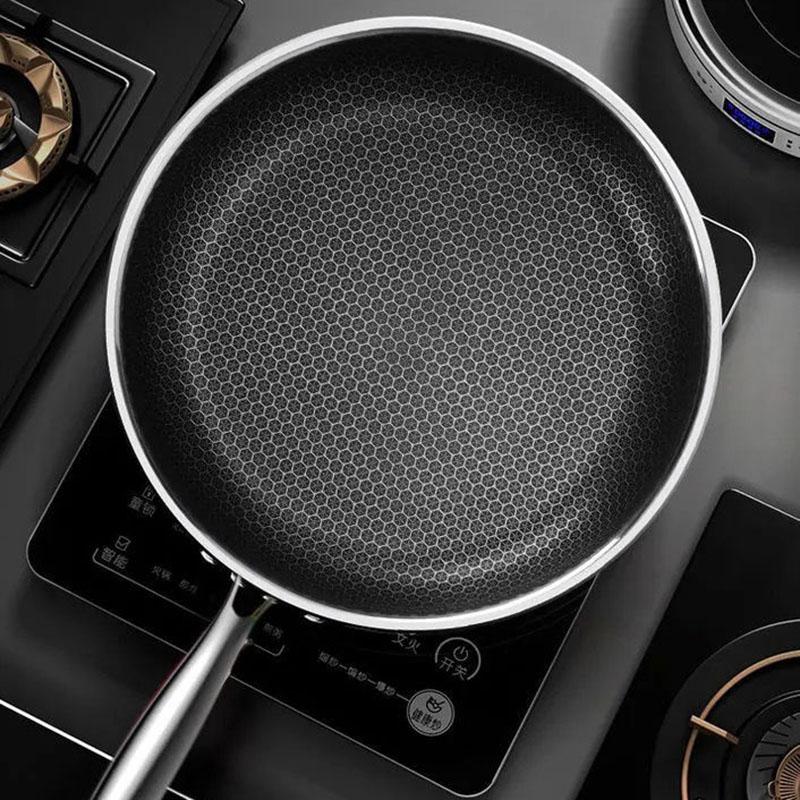 316 Stainless Steel Frying Pan 24-30cm Uncoated No Oily Smoke Non-stick Pancake Pan Household Cooking Pan