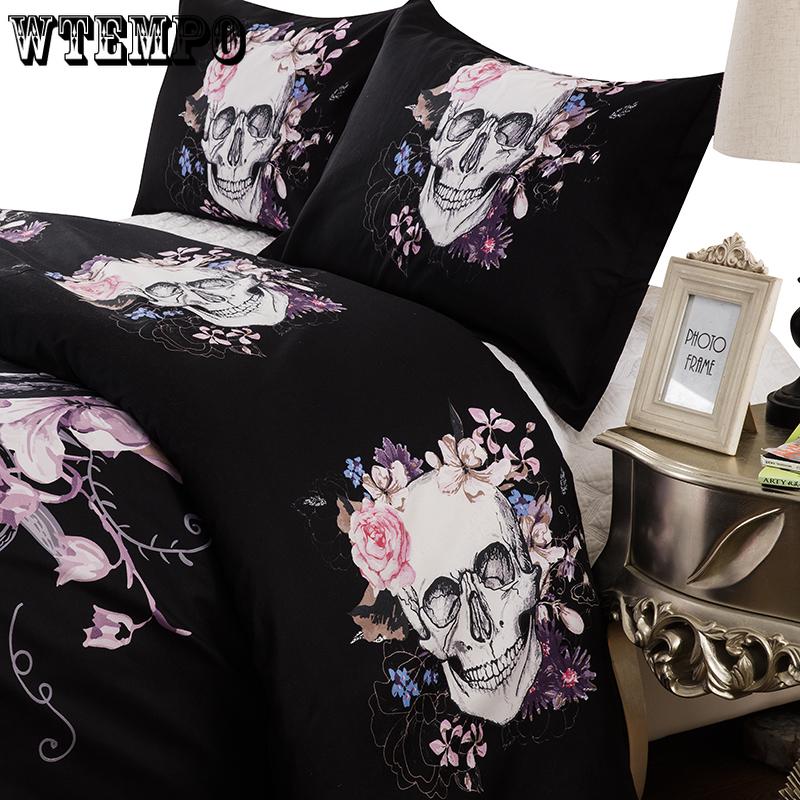 3D Bedding Sets Fresh Flowers Bedclothes Skull Head Bedding Three-piece Home Textile Duvet Cover