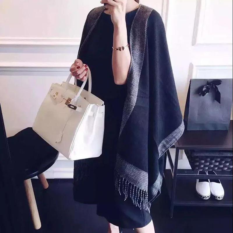 European and American Winter Warmth Split Shawl Women Both Sides Solid Color Scarf Dual-use Spring and Autumn Both Sides Can Wear Oversized Cloak