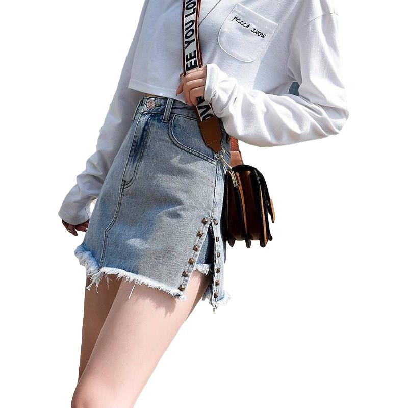 WTEMPO Women's Denim Skirt Summer High Waist A-line Button Zipper Culottes Club Casual Party Street Wear