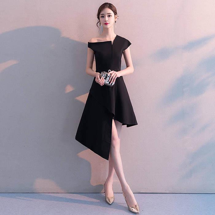 Pofulove XS-2XL Women Short Black Party Evening Dress Sleeveless Slim Elegant Irregular A-line Dress