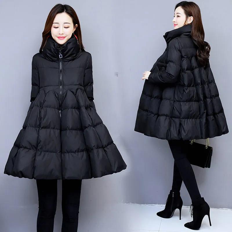 Large Size Cotton-padded Jacket Women's Cloak Cotton-padded Jacket A-line Temperament Korean Version of The Wild Thick Padded Jacket Mid-length