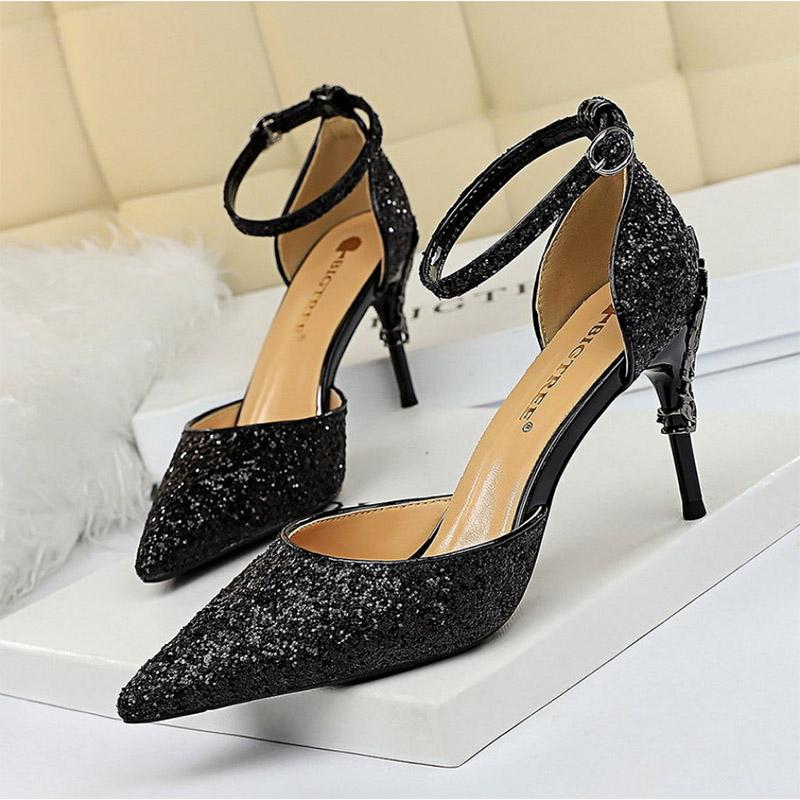 Women's Shoes Crystal Silver High Heels Stiletto All-match Sexy Sequined Princess Shoes Wedding Shoes