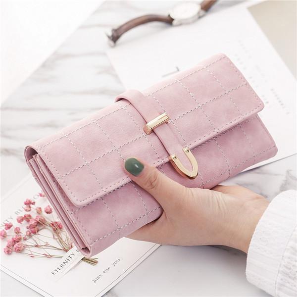 Pink Leather Long Wallet Handbag Coin Pocket Card Holder Womens Phone Wallets and Purses Money Bags