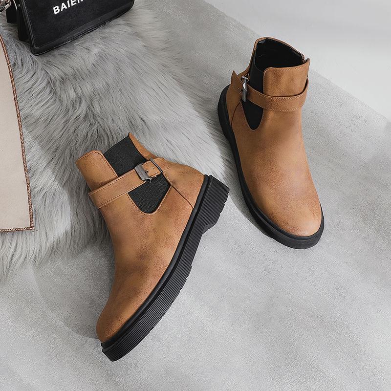 2019 British Style Chelsea Booties Female Rivets Round Head Thick Zipper Casual Martin Boots