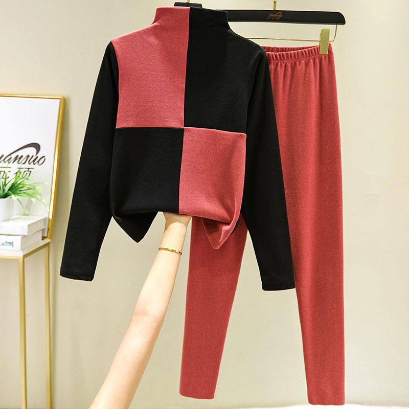 Women's Autumn and Winter High-neck Thermal Underwear Set Long-sleeved Plus Velvet Padded Inner Wear Autumn Clothes Long Trousers