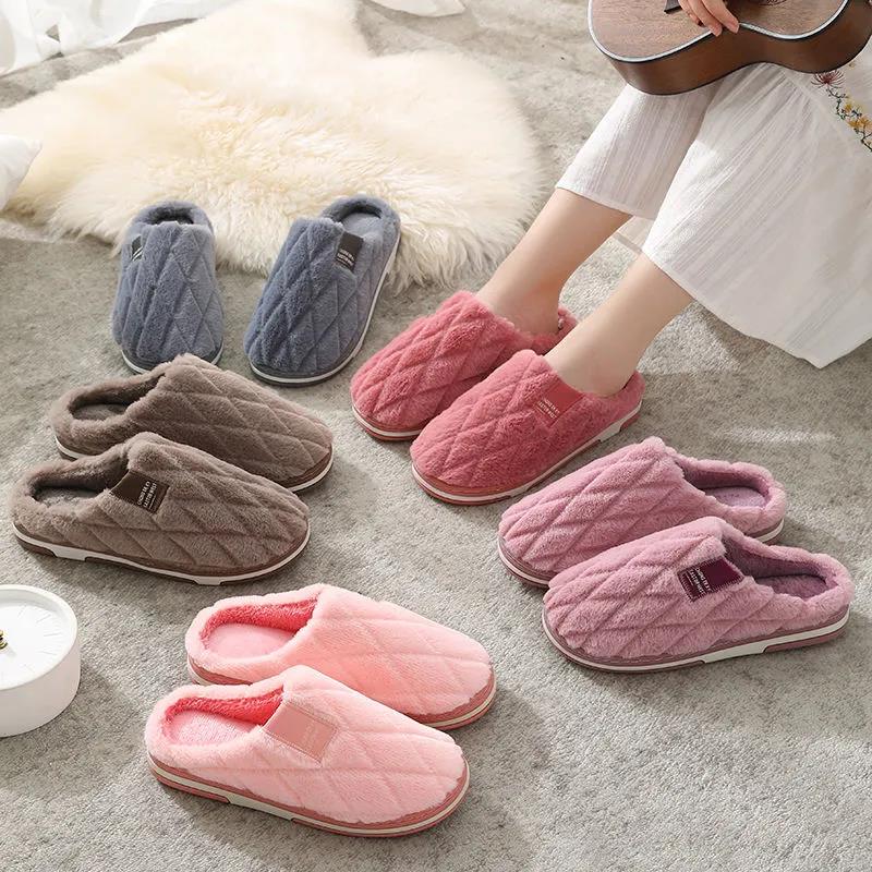 Autumn and Winter Pure Cotton Slippers Indoor Non-slip Soft-soled Shoes Warm Simple Plush Cotton Shoes