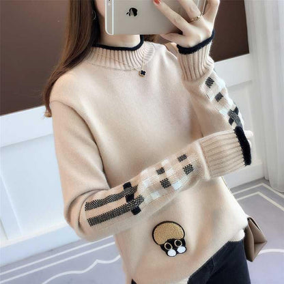 Knitting sweaters Large size sweater Woman Medium and long section High collar sweater Winter