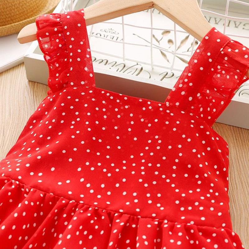 Toddler Child Baby Girls' Polka Dot Printing Suspender Ruffle Sleeveless Princess Dress