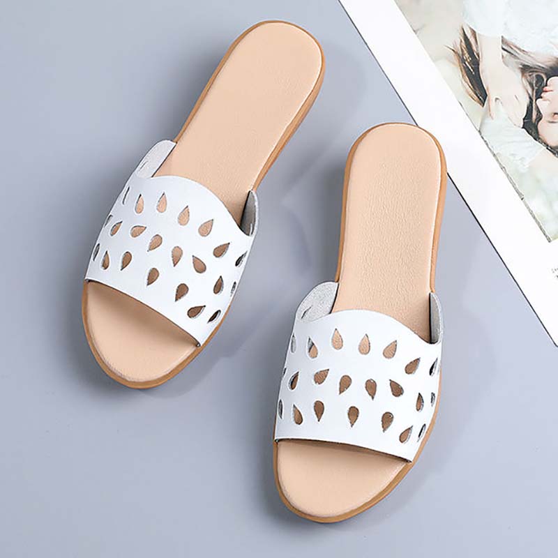 Leather Sandals and Slippers for Women To Wear In Summer Ladies All-match Fashion Slope-heel Mid-heel Soft-soled Non-slip Mother Shoes